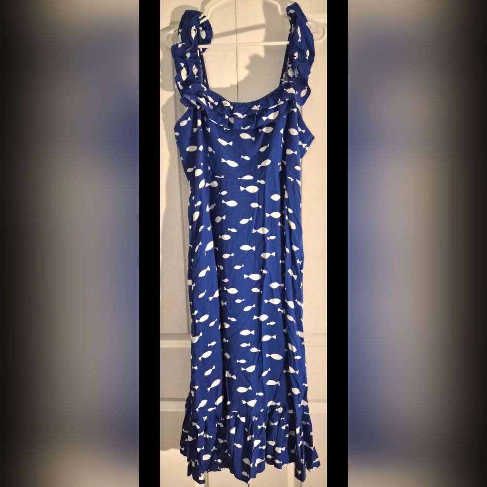 NWT Kate Spade Graphic Fish Ruffle Midi Dress XL - Picture 8 of 8